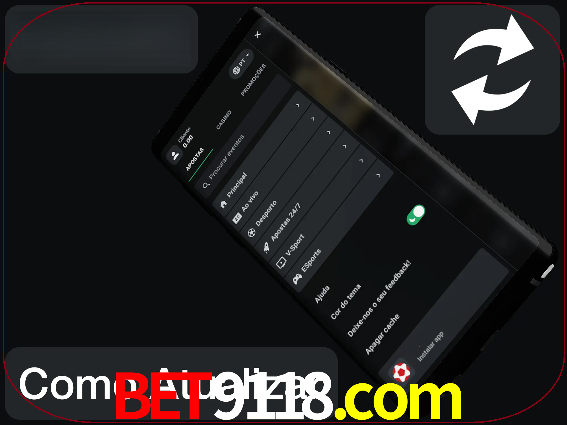 O aplicativo é atualizado automaticamente quando você faz o login.