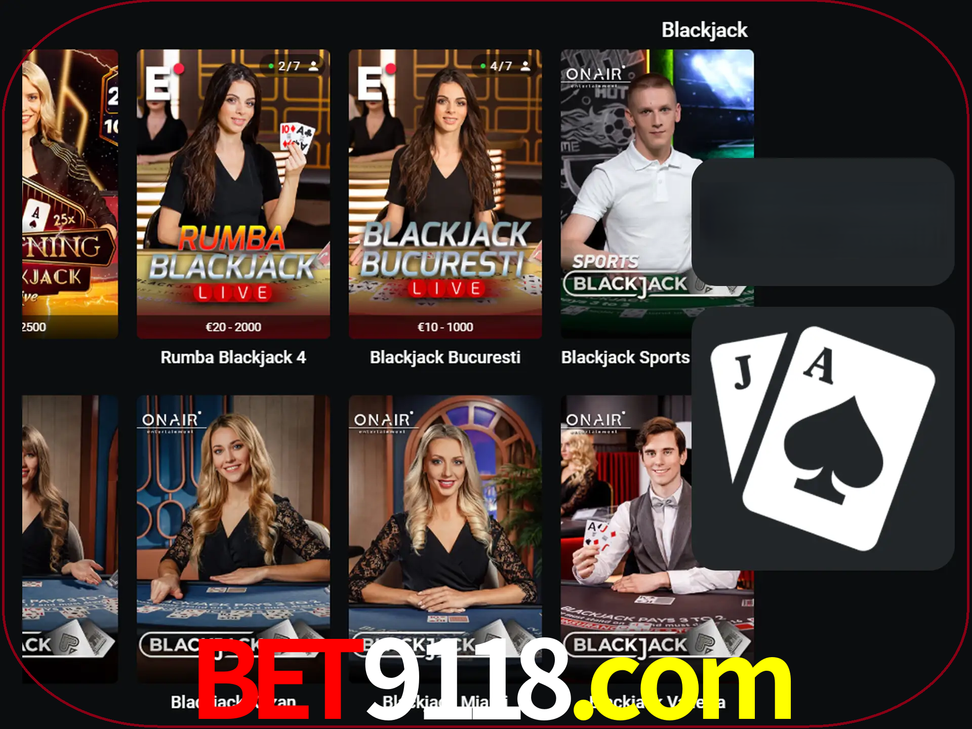 Escolha uma mesa completa de jogadores de blackjack.